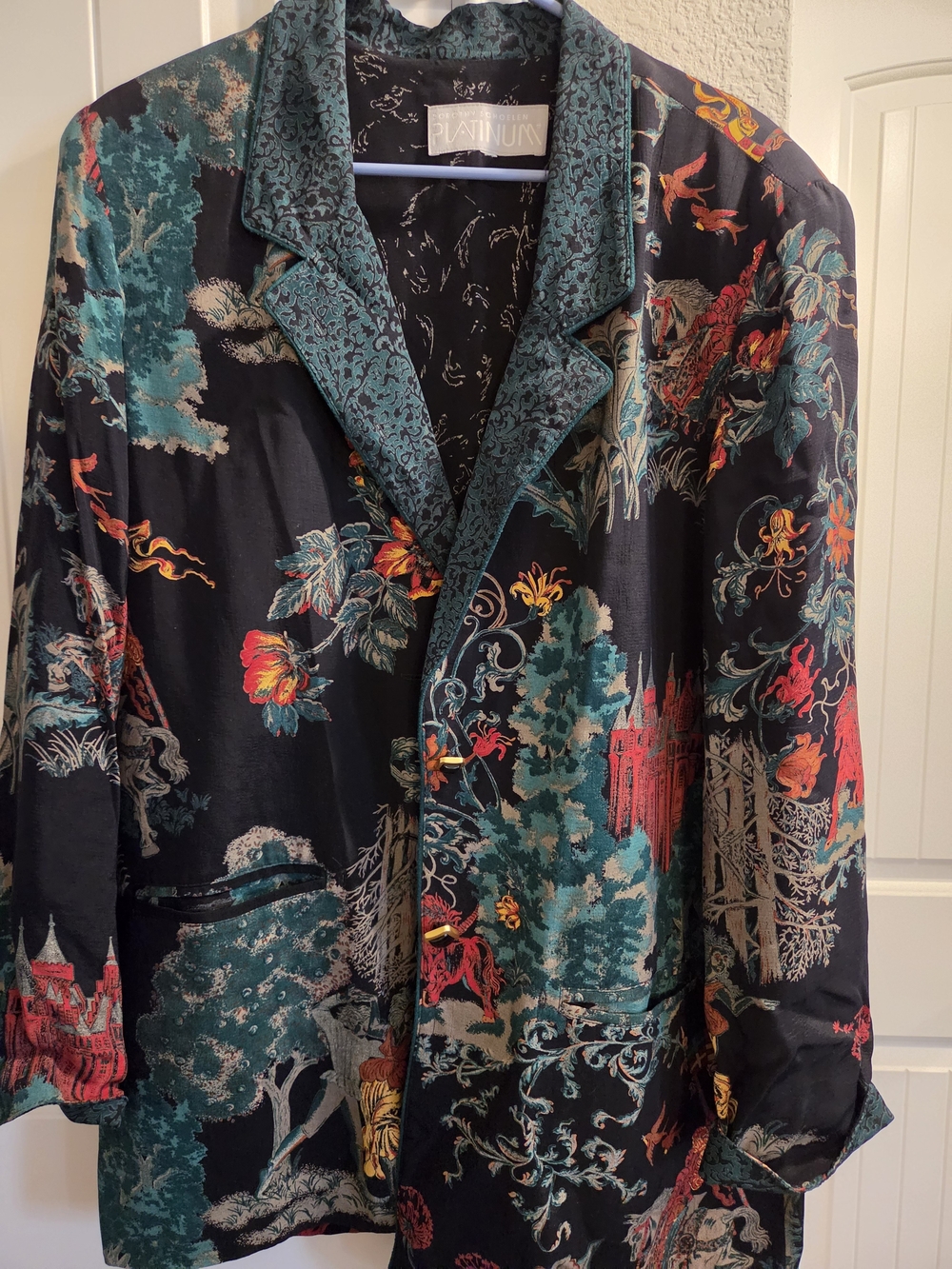 Platinum Black Floral-Print Notched Collar Blazer
